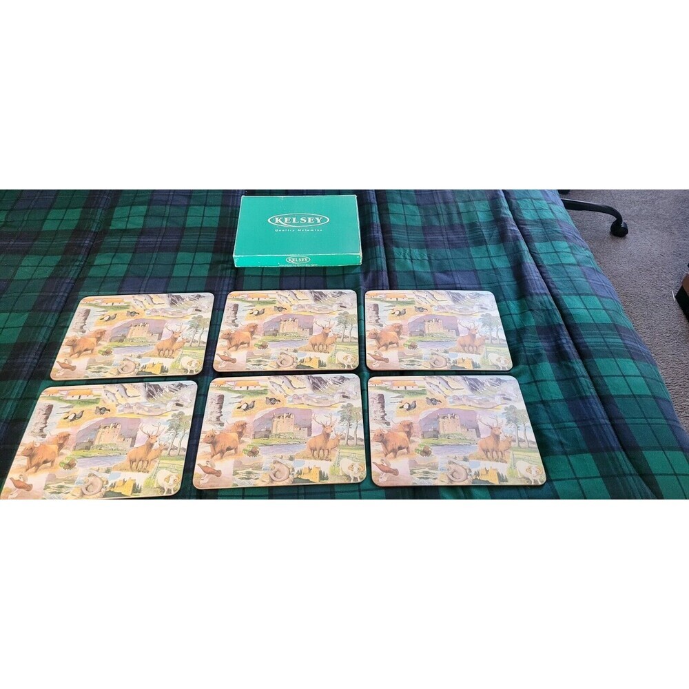 Vintage Kelsey Melamine 6 pcs Wild Life Place Mats Felt Backing Original Box